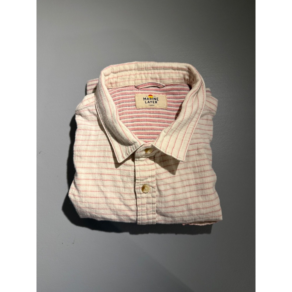 Marine Layer Stretch Selvage Short Sleeve Shirt Large Red Stripe